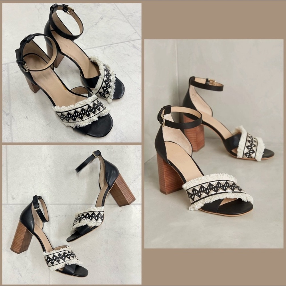 Pour La Victoire Black and Cream Block Heel Sandals